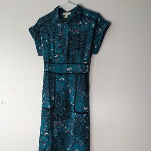 Monteau Short Sleeve Collared Floral Dress Teal Pink White Black Size Medium